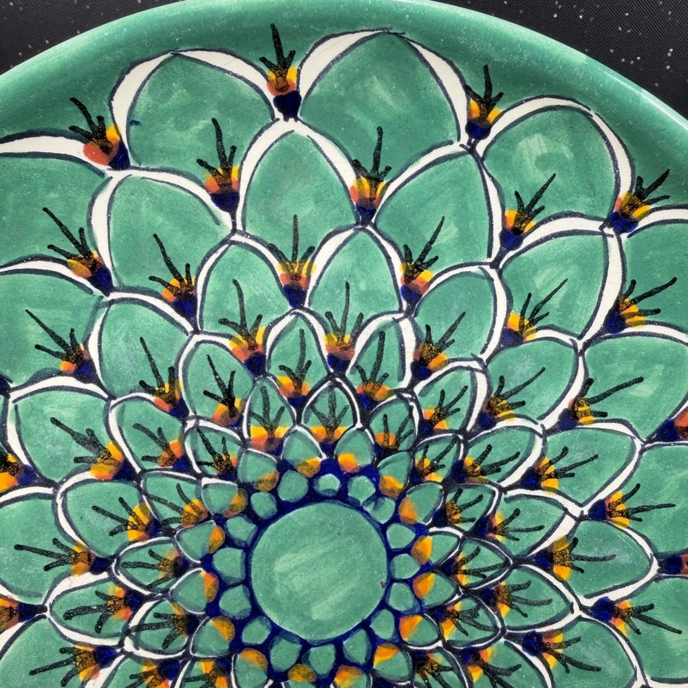 JMB Mexico Talavera Plates Set of 3 Green Floral Mandala Hand Painted 10 Inch - Picture 8 of 12